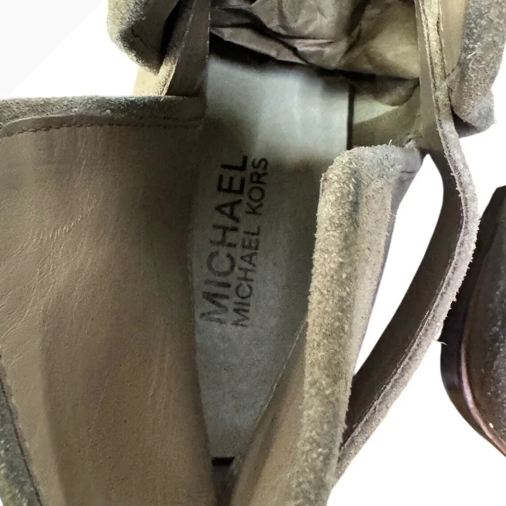 Michael Kors Taupe Suede Ankle Boots Buckle Strap Low Heel Booties Womens 8M